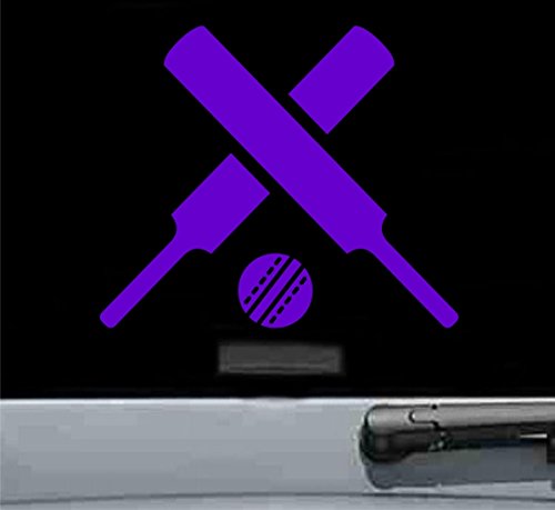 JS Artworks Crossed Cricket Bats Ball Vinyl Decal Sticker (Purple)