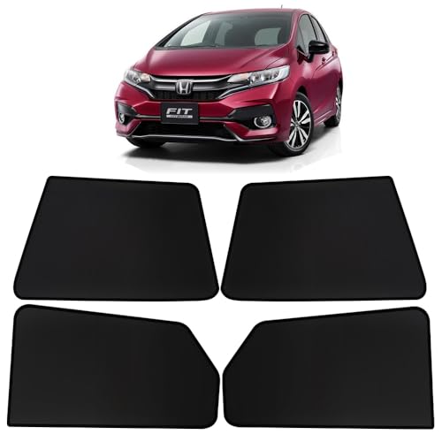Image of OTO2EYE Car Sun Shade Compatible for Honda Jazz Model 2018 to 2023, Z-Black Fix Type Side Window Curtains, Only Half Cut in Front Window, 4 Pieces Set