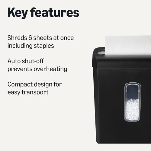 Amazon Basics 6-Sheet High Security Micro Cut Paper Shredder and Credit Card Shredder, 3.7 Gallon, Black image 2