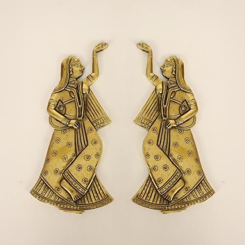 Image of Spillbox Brass Dancing Wall Hanging |Traditional Hanging for Home|Living Room|Door Hanging Decor|Statue Sculpture for Home & Office Decor- Brass Dancing Girl Wall HangingSet of 2[950gm]