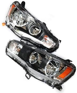 Headlight Assembly for Mitsubishi Lancer EVO X 2008-2017 Halogen Headlight Front Clear Headlights Black Housing Color Driver + Passenger Side