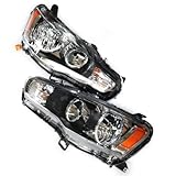 Hteedy Headlight Assembly for Mitsubishi Lancer EVO X 2008-2017 Halogen Headlight Front Clear Headlights Black Housing Color (Driver + Passenger Side)