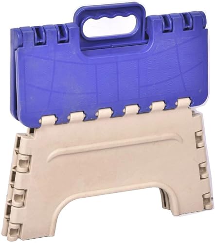 Image of 7 Inches Foldable Plastic Step Stool for Home & Kitchen, Portable Non-Slip Folding Stool, Heavy Duty Multipurpose Foot Rest for Bathroom, Office & Outdoor Use (Blue-Ivory)