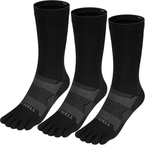 VWELL Merino Wool Toe Socks for Men and Women Mid-Calf Five Finger Socks Athletic Running Breathable socks (3Pairs)