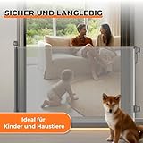 Allyson® Treppenschutzgitter Ausziehbar, Türschutzgitter bis 140 cm Treppengitter für Kinder & Haustiere, Kinderschutzgitter 85 cm Höhe, Haustierschutzgitter Einziehbar, Verstellbar & Stabil – Grau