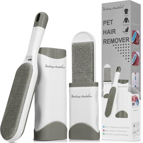 Bailey & buddies Brosse Anti Poils Animaux Chat & Chien, Brosse de Nettoyage Magique Réutilisable Enlève Poils, Tous les cheveux (lit/vêtements/canapé/Voiture), Gris