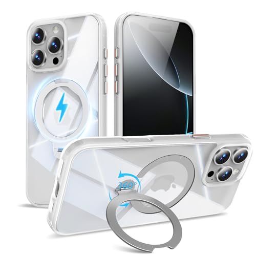 TaeliorTech 360° Spin Invisible Magnetic Stand for iPhone 16 Pro Case [Military Grade Shockproof] [Compatible with MagSafe] Slim Translucent Matte Phone Case for iPhone 16 Pro (6.3"), White by TaeliorTech - Used condition - US$17.59