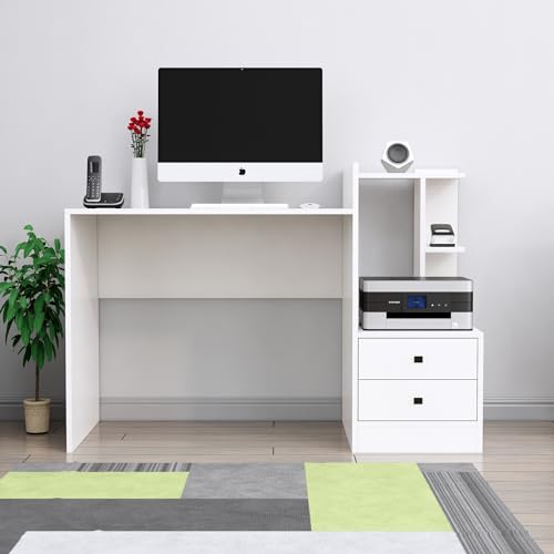 Image of Bniture Wooden Study Table for Home | Engineered Wood Study Table with Side Open Storage Area | Multi Purpose Computer Desk for Writing & Study | Laptop Table for Study Room & Office | Frosty White