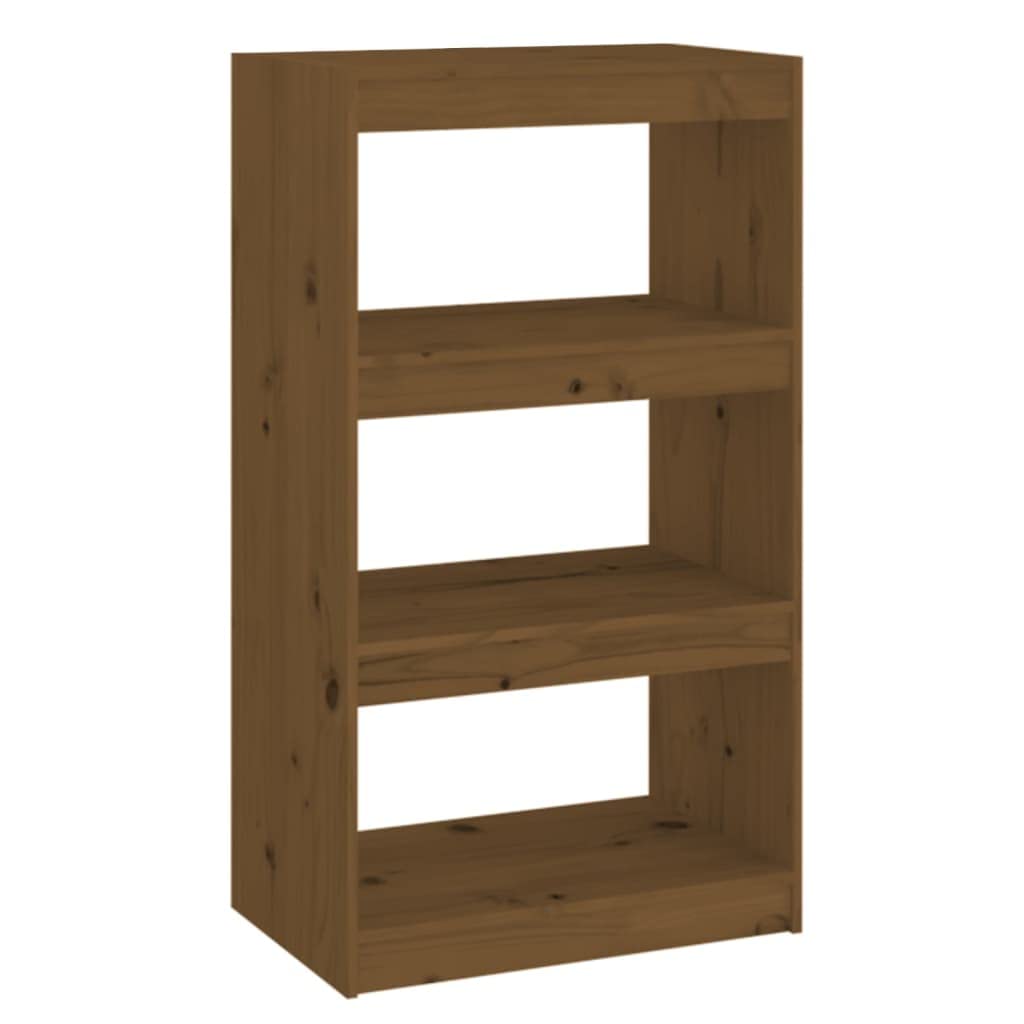Bücherregal Honigbraun aus massivem Kiefernholz, 60x30x103,5 cm, 3 geräumige Fächer für Bücher und Deko, vielseitig als Raumteiler nutzbar, pflegeleicht mit feuchtem Tuch