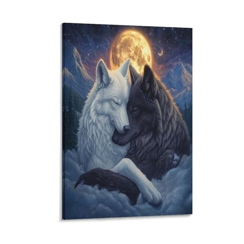 Lienzo de lobo salvaje y luna llena para inspirar paz y fuerza en la decoración del hogar