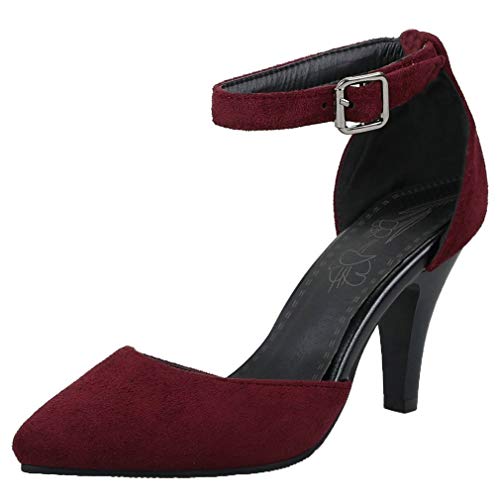 KOKOMOMO Womens Ankle Strap Pump Pointed Toe High Heel Dress Court Shoes