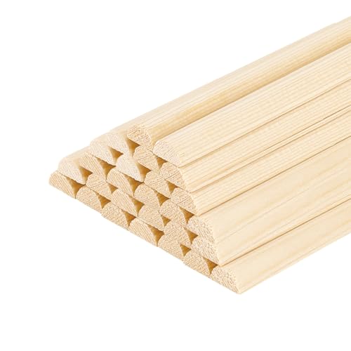 PH PandaHall 50 varillas de madera divididas, 12 pulgadas x 1/2 pulgadas, media clavija de madera sin terminar, moldura estriada, varillas de madera para manualidades, manualidades, mini proyectos de