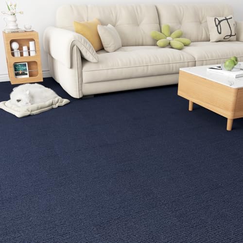 Livelynine Moqueta para el Suelo de Casa Oficina Azul Moqueta Adhesiva Suelo Interior Losetas Moqueta 30x30CM 16-Losetas Antideslizante Cuadrados de Moqueta para Habitación Alfombra Suelo Azul Oscuro