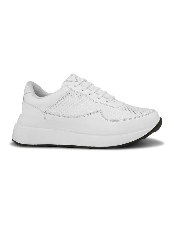 Image of XE Looks White Lace-Up Platform Sneakers | Perforated Upper | Cushioned Insole | Casual & Walking Shoes for Girls & Women