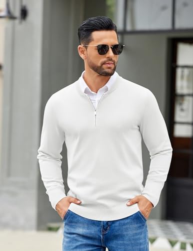 COOFANDY Men's Quarter Zip Pullover Slim Fit Dress Sweaters Lightweight Mock Neck Knit Sweater2