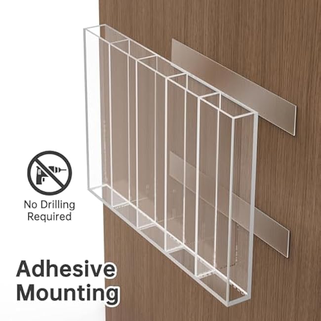NiHome 10¡± Large Clear Acrylic Straw Holder for Cabinet Door ¨C Fully Enclosed Straw Organizer for Cabinet Doors or Countertops, Ultra Sticky Mount, Space-Saving Kitchen Accessories Container