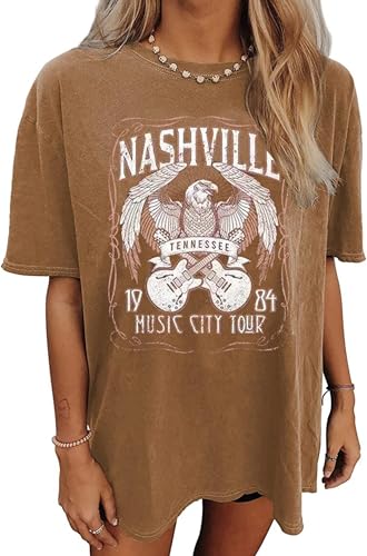 Oversized Wild West Cowboys T-Shirt for Women Western Rodeo Graphic Tee Short Sleeve Loose Vintage Country Music Tee Top, Brown-1, XL