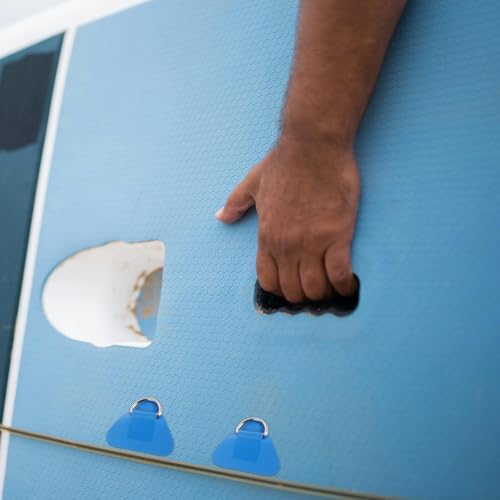 Ganchos para canoa VANZACK antiabrasión con parche triangular de PVC azul y anilla, 4 piezas 7