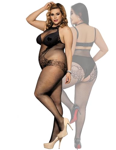comeondear Catsuit Ouvert Sexy für Frauen Mollige Große Größen Erotische Bodystockings Fishnet Stockings Netzbody Dessous Reizwäsche für sex...