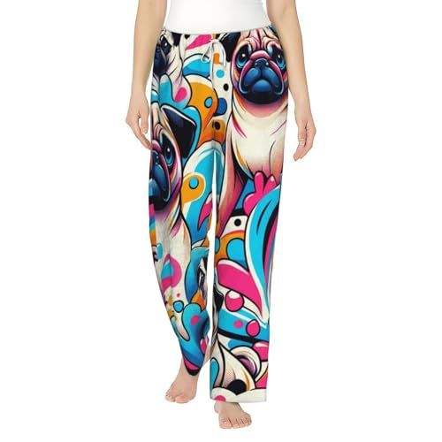 Pantalon de pyjama en polaire motif carlin aquarelle idée cadeau femme