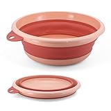 Emiyea Collapsible Wash Basin Set (2 Pack) - Round Portable Foldable Plastic Basins for Laundry, Travel, Camping - Small & Medium Sizes (Orange)