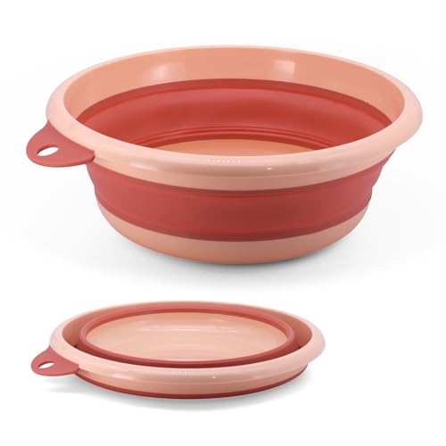 Emiyea Collapsible Wash Basin Set (2 Pack) - Round Portable Foldable Plastic Basins for Laundry, Travel, Camping - Small & Medium Sizes (Orange)