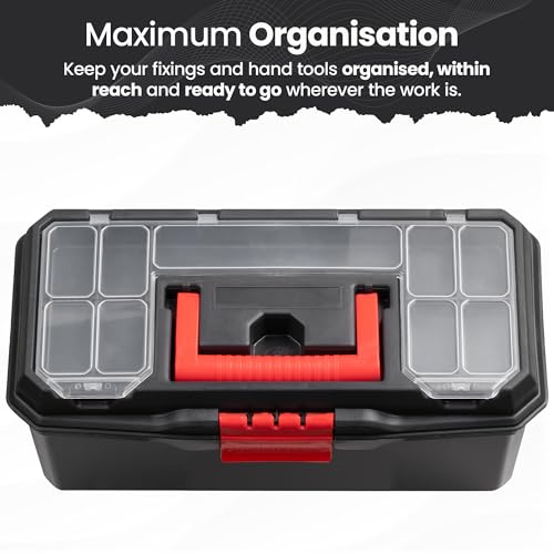 Hardys Heavy Duty Small Plastic Tool Box - Multiple Compartment Toolbox Organiser with Removable Tote Tray - Tool Chest Storage Box, 7 Compartment Box for Fixings, Hand Tools (13") 4 Hardys Heavy Duty Small Plastic Tool Box - Multiple Compartment Toolbox Organiser with Removable Tote Tray - Tool Chest Storage Box, 7 Compartment Box for Fixings, Hand Tools (13") - Image 4