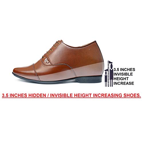 Image of BXXY 9 cm (3.5 Inch) Height Increasing Casual Shoe Oxford Lace-Up Semi Brogue l Patent Faux Leather Shoes