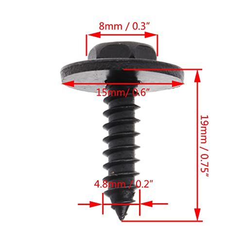 Image of 50x Hex Head Sems Screw, Replace OEM#: 07-14-7-129-160, for BMW Fender Liner Splash Shield Engine Under Cover Bumper Cover Tapping Screw 328i E46 330i E90 530i E60 745Li E66 X1 X3 E83 X5 E70