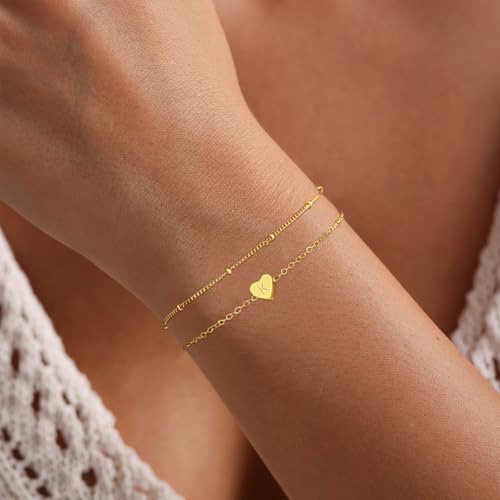 Gold Initial Bracelets for Women Teen Girls, 18K Gold Plated Letter A-Z Initial Bracelet Heart Bracelet Dainty Gold Bracelet for Women Teen Girl Gift Trendy Stuff Jewelry2