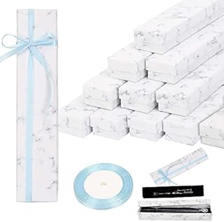 DIKEBAO 12Pcs Cardboard Jewelry Boxes Rectangle Gift Box Long Necklace Case Gift Wrapping Boxes with Gift Wrap Ribbon, Sponge Insert for Wedding Party Birthdays Gift Wrapping - 21 x 4.5 x 3cm