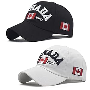 2 Pack Canada Baseball Cap,Canada Day Embroidered Maple Leaf Flag Adjustable Golf Hat for Men Women Kids