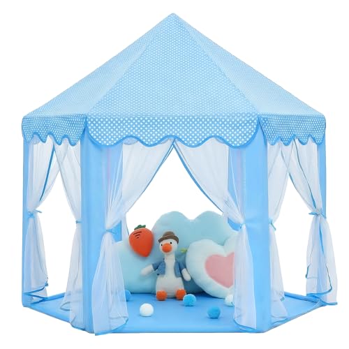 Sumbababy Carpas de Juegos para niños Princesa Castillo Tienda de campaña para niñas hexágono casa de Juegos de Hadas Juguetes para niños o niños pequeños Juegos de Interior o Exterior (Azul)