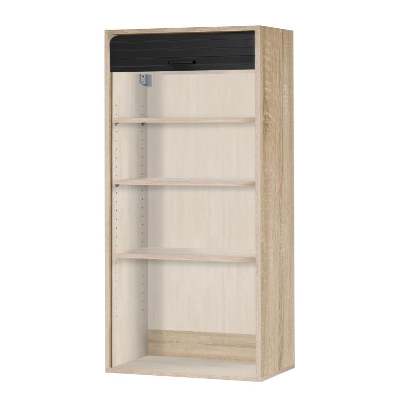 SIMMOB Meuble Haut de Cuisine Chêne Rideau Noir 4 Niches 60 x 124 x 35 cm