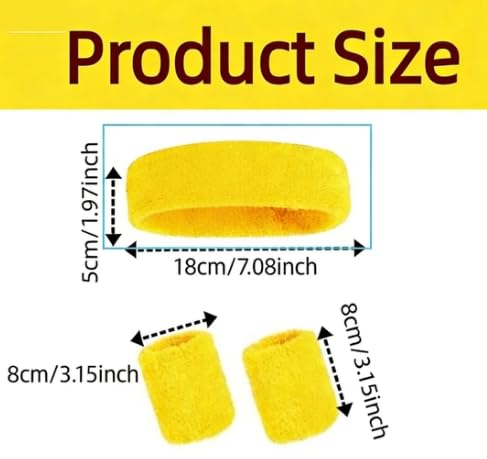 3PCS Sweatband Set, Yellow Sports Headband and Wristbands, Sweat-Wicking Polyester Sweat Bands for Men & Women, Running, Gym, Tennis, Basketball - Image 2