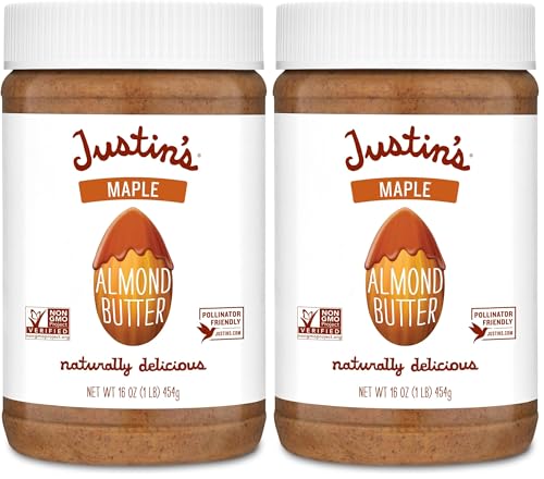 Image of Justin's Maple Almond Butter, No Stir, Gluten-free, Non-GMO, Responsibly Sourced, 16 Ounce Jar (Pack of 2)