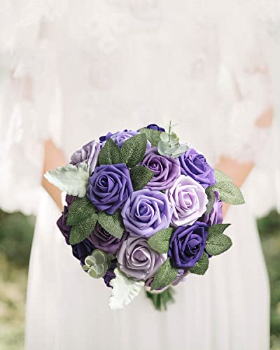 Jaoswish Artificial Fake Flowers 25Pcs Purple Lavender Roses Wedding Decorations Flowers With Stems For Diy Bouquets Arrangments Centerpieces Table Decor For Shower Pary Home #TOP1