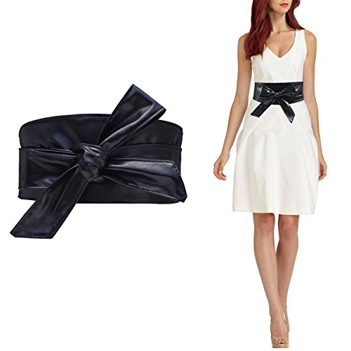 Woman Leatherette Wide Waistband Obi Belt Cityelf Faux Leather Wrap Around Lace Up Cinch Band Wide Self Tie Cummerbund