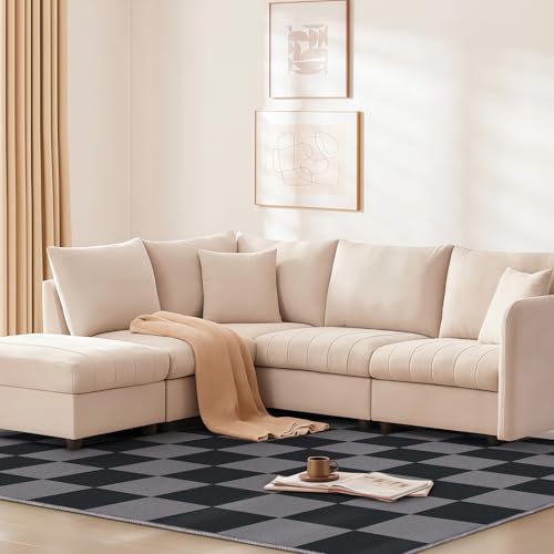 SOANNY Alfombra salón Pelo Corto súper Suave patrón Cuadros Lavable Antideslizante para salón Dormitorio habitación Infantil Comedor Oficina Negro-Gris 120x170 cm - imagen 9