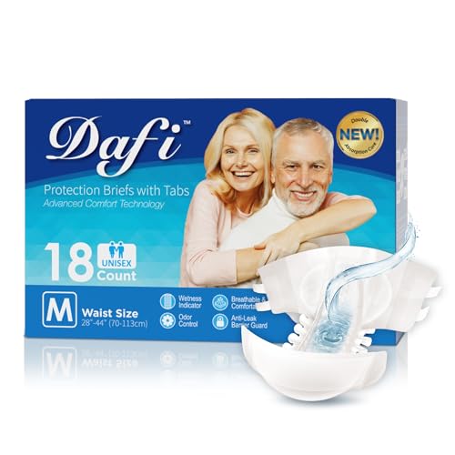 DAFI Absorption Update Adult Diapers, Medium Disposable Incontinence Briefs with Tabs, Nursing Diapers, Urine Leak Resistant, Breathable, Overnight Bladder Control, 18 Count