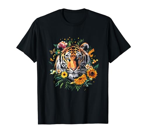 Bengal Tiger Cute Floral Sunflower Cottagecore Mom Dad T-Shirt