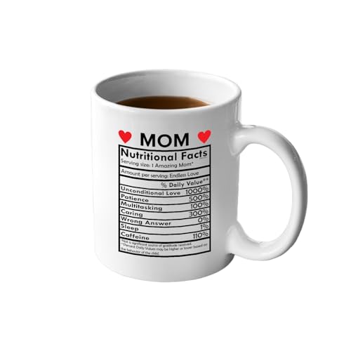Veracco Tasse à café en céramique blanche avec informations nutritionnelles pour maman, grand-mère, belle-mère, de la part de sa fille et de son fils (blanc)