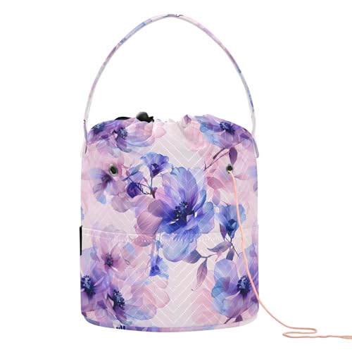 Yarn Storage Bag Small Crochet Bag Knitting Bag Organizer Flower Purple Pink Yarn Bags for Crocheting Basket