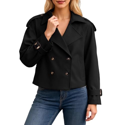 Cropped Trench Coat for Women Double Breasted Jacket Trendy Fall Clothes - image 1