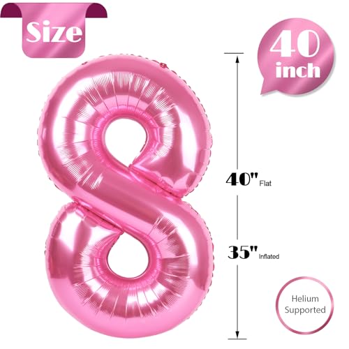 Image of Pink Number 8 Balloon 40 Inch, 8th Birthday Party Decorations, Giant 8 Foil Balloon for Party Supplies
