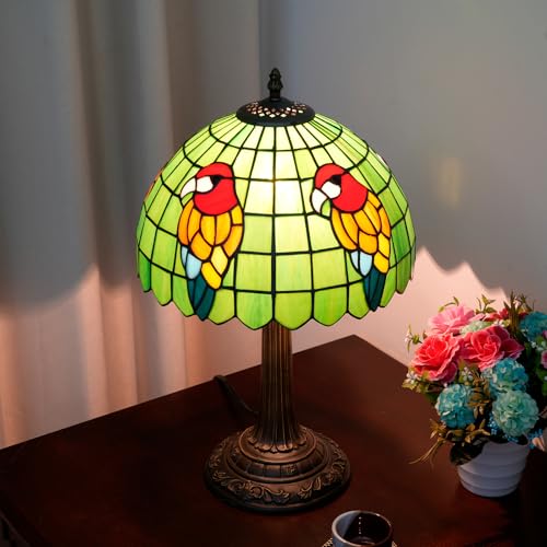 Tiffany Lampa Papuga Zielona Sypialnia Lampa Stołowa Witraż Czytanie Lampka Nocna Do Domu Salon Biuro Dormitorium Jadalnia Udekoruj