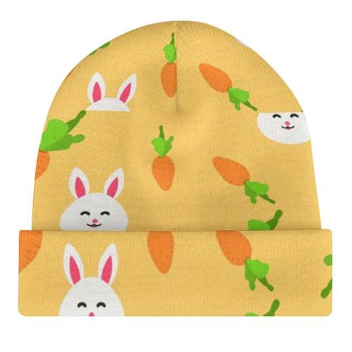 Cute Bunny and Carrot Pattern Kids Beanie Hat for for Girls Boys Children Cap Winter Knitted Chemo Cancer Headwear Accessories Gifts Decoration Black4