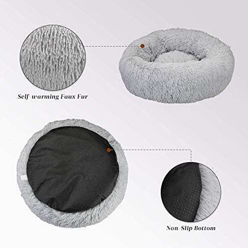 Qucey Calming Cat Beds For Indoor Cats, Anti Anxiety Round Fluffy Plush Faux Fur Cat Bed, Washable 23 Inches Small Dog Bed & Cat Bed #TOP4
