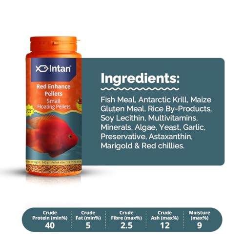Image of Intan Red Enhance Pellets (Small 1.5mm Floating) | 140gm - Highly Nutritious Ornamental Fish Food for Parrotfish & Red Coloured Fish | Growel Feeds