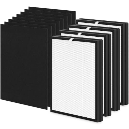 Image of 4 Pack KJ03 Filter Replacement + 8 Washable Pre-Filters | Compatible with Dhyala KJ03 Purifier | 3-Stage Filtration